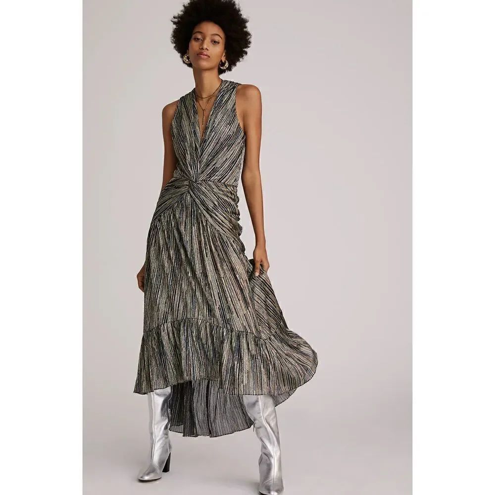 Anthropologie - Misa Metallic High-Low Midi Dress size M